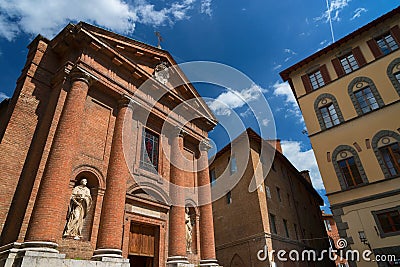 SIENA, ITALY â€“ MAY 25, 2017: Beautiful spring cityscape. Church of Saint Christopher San Cristoforo Editorial Stock Photo
